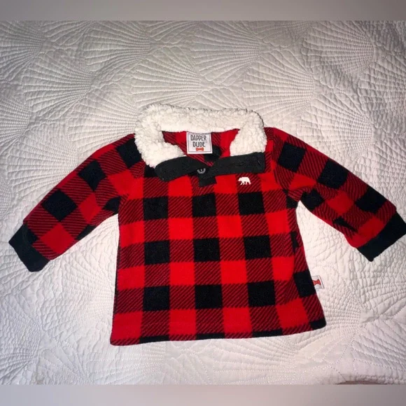 Dapper Dude Red and Black Plaid Kids Shirt 6/9M - Picture 3 of 6
